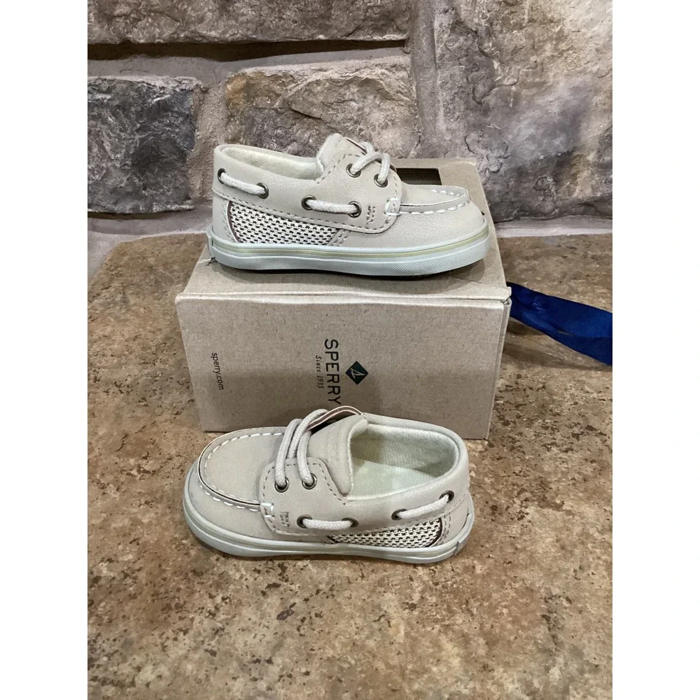 Sperry Intrepid Crib Linen Oat Loafer Boat Shoes Girls Toddler Size 2M New